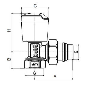 Кран радіаторний регулювальний Roho R5550-050 - 1/2" кутовий (RO0128), фото 2