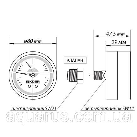 Термоманометр аксіальний (KOER KM.802A) (0-4 bar), D=80 мм, 1/2" (KR0222), фото 2