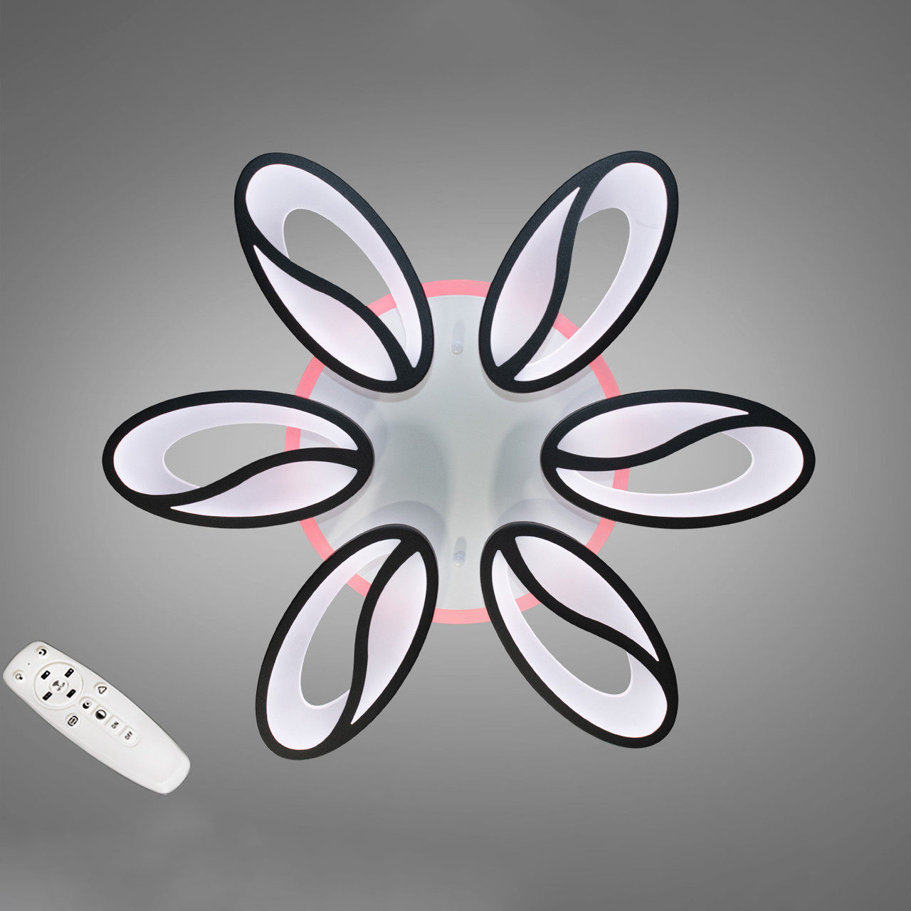 Світлодіодна люстра кавові зерна 105 Вт з підсвічуванням основи колір каркасу чорний D-9101/6 BK LED 3color dimmer, фото 1