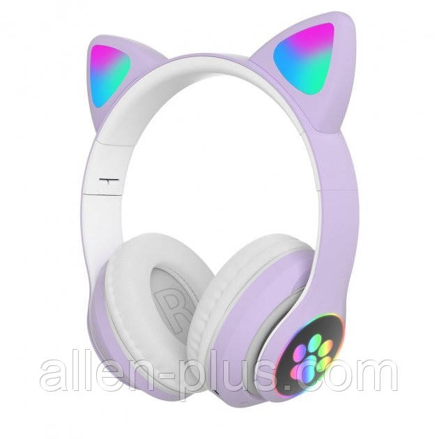 Навушники з вушками бездротові Bluetooth Cat STN-28, бузкові