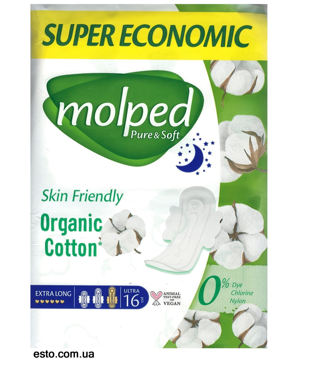 Прокладки гігієнічні Molped Pure&Soft nigh Extra Long 6 крапель 16 шт