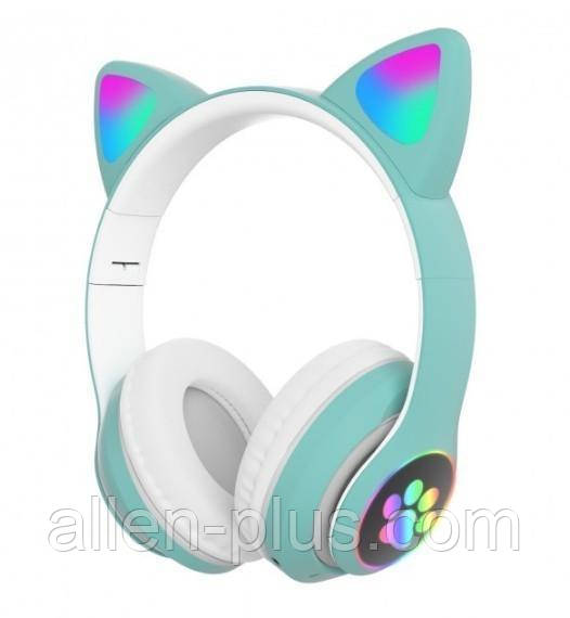 Навушники з вушками бездротові Bluetooth Cat STN-28, м'ятні