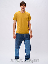M-3XL. Чоловіча базова однотонна футболка 100% Cotton, м'який та приємний бавовняний матеріал - жовта, фото 3