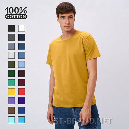 M-3XL. Чоловіча базова однотонна футболка 100% Cotton, м'який та приємний бавовняний матеріал - жовта, фото 2