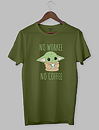 Футболка  з принтом Бейбі Йода "NO WORKEE NO COFFEE", фото 3