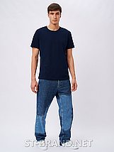 M,L,XL,2XL,3XL. Чоловіча базова однотонна футболка з натурального та приємного бавовняного матеріалу - темно-синя, фото 4