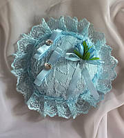 Блакитна весільна кругла подушка для кілець