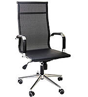 Кресло компьютерное Slim Net НB Хром механизм Tilt черный AMF офисное с высокой тонкой спинкой на роликах