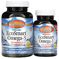 Carlson, EcoSmart Omega-3, натуральний ароматизатор «Лимон», 1000 мг, 90 + 30 желатинових капсул