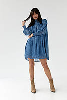 Шифоновое платье миди с воротником стойкой hot fashion - синий цвет, S (есть размеры)