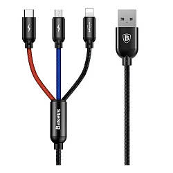 Кабель зарядный Baseus 3-in-1 MicroUSB/Lightning/Type-C Black 0.3 м (CAMLT-LSYA01)