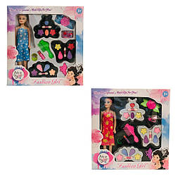 138 B Косметика,2 різновиди, лялька, 3 палетки тіней, гребінець, помада, кільце, шпильки, гумки, у коробці