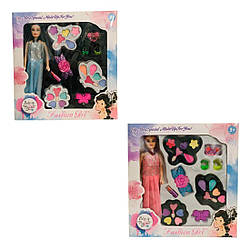 138 C Косметика, 2 різновиди, лялька, 3 палетки тіней, шпильки, кільця, гумки, помада, в коробці