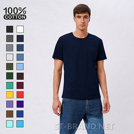 M,L,XL,2XL,3XL. Чоловіча базова однотонна футболка з натурального та приємного бавовняного матеріалу - темно-синя, фото 1