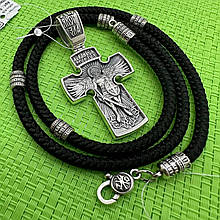 Масивний хрест Архангел Михаїл із шовковим шнурком комплект срібло 925 проба