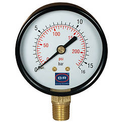 Манометр для тиску води OFFICINE RIGAMONTI на 16 бар з нижнім підключенням 1/4" Ø63 мм 0301.016