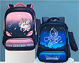 Шкільний рюкзак з пеналом та ортопедичною спинкою для дівчинки 3 4 5 клас, синє - рожевий портфель в школу з єдинорогом, фото 10