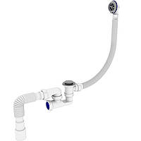 Сифон для ванної ZERIX SV-02-C впуск 70мм Click-Clack гофрований випуск білий ZX4961