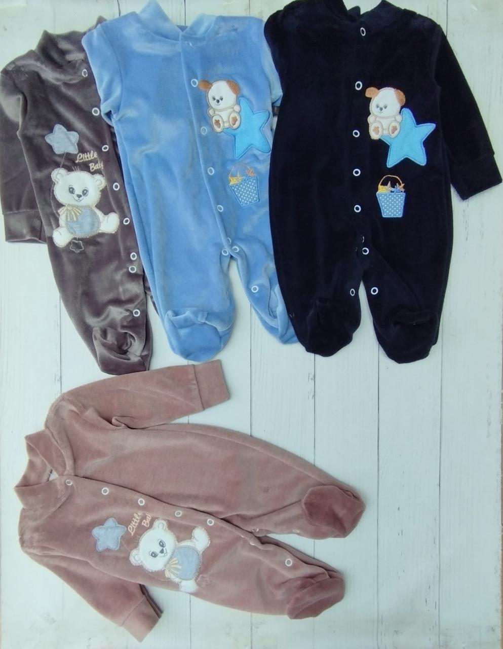 Велюровий комбінезон для новонароджених р.56/80; Опт. Україна, фото 1