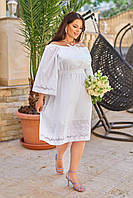 Женское белое летнее платье с открытыми плечами большие размеры