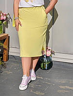 Женская летняя желтая юбка миди с разрезами по бокам