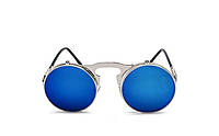 Винтажные очки Стимпанк солнцезащитные с двойными линзами зеркальные синие