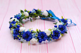 Вінок для волосся / віночок на голову під вишиванку з волошками синій 476 Об