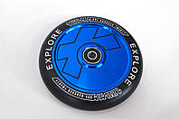 Колесо для трюкового самоката 120 мм литий дюраль диск Explore Wheel Scooter синій + ABEC 9