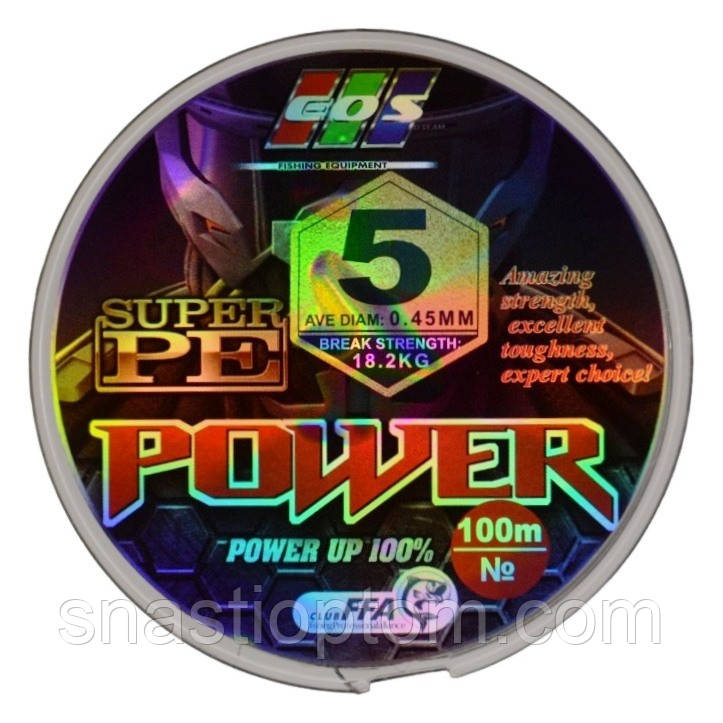 Плетений шнур для риболовлі, EOS Power Super PE, 100м, перетин 0,45мм