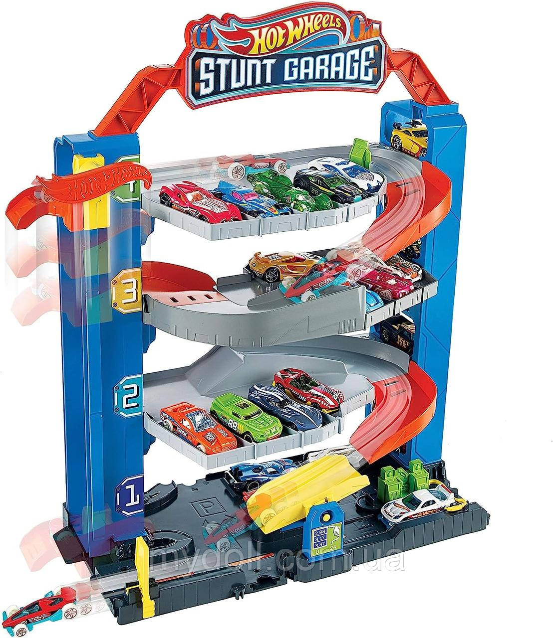 Гараж для машинок Hot Wheels чотириповерховий Паркінг Трек Хот Вілс City Stunt Garage GNL70 Mattel Оригінал