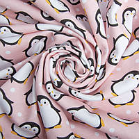 Трикотажное полотно Интерлок 190 гр/м2 пингвины розовый