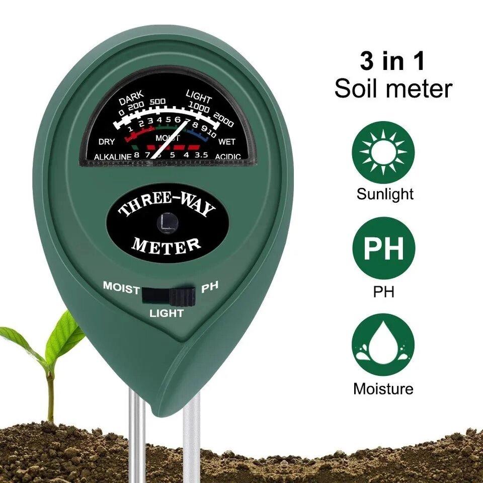 3 в 1 Ph тестер влажности, кислотности и освещенности почвы для домашних растений, теплиц - фото 1 - id-p1886033243