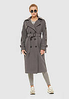 Пальто двубортное шерстяное демисезон в молодежном стиле с поясом темно-серый