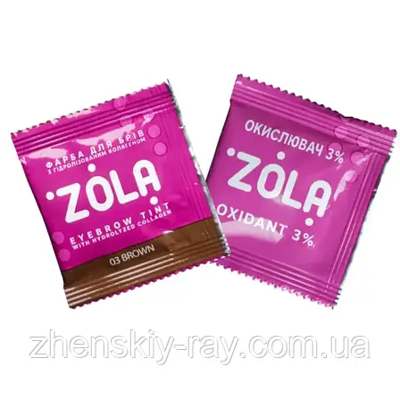 Фарба темно-коричнева (04 Dark brown) для брів + окислювач 3% ZOLA, в саше 5 мл, фото 1