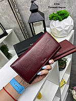 Натуральна шкіра. Темний бордо - стильний великий вмісткий жіночий гаманець на кнопці, у коробці,19х10 см (1336)