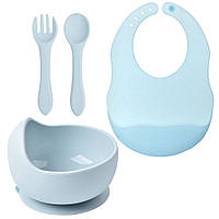 Набор посуды 2Life глубокая тарелка Y5, ложка, вилка и слюнявчик Голубой (n-10462)