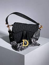 Жіноча сумка Крістіан Діор чорна Christian Dior Saddle Textile Black