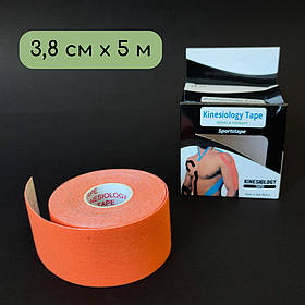 Кінезіо тейп стрічка пластир для тейпування спини шиї тіла 3,8 см х 5 м Kinesio tape Помаранчевий (0474-3)