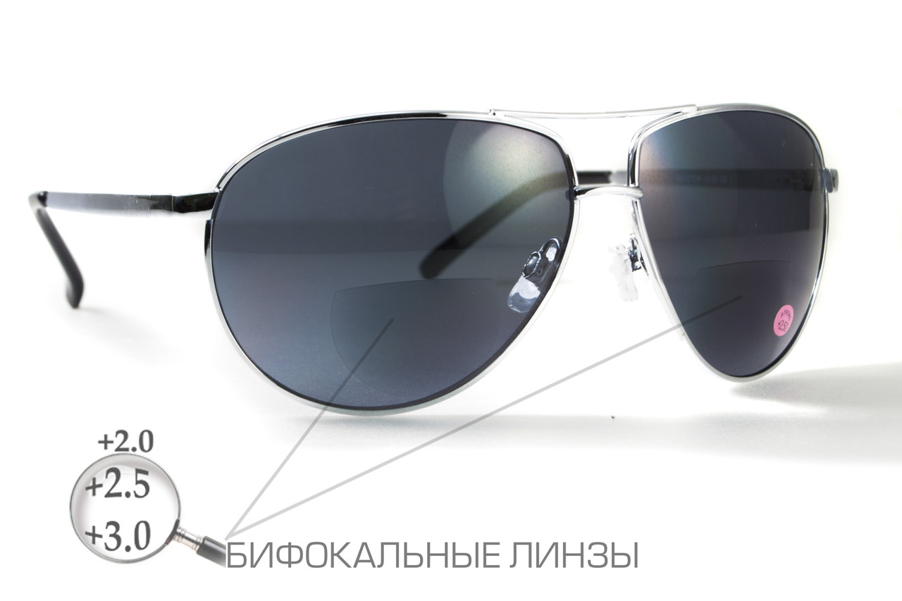 Бифокальные защитные очки Global Vision Aviator Bifocal (+2.5) (gray) серые - фото 1 - id-p1886082954