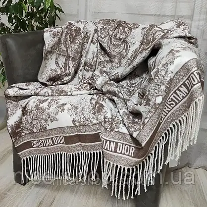 Хустка D.i.o.r. тепла з бахромою, коричневий, фото 6