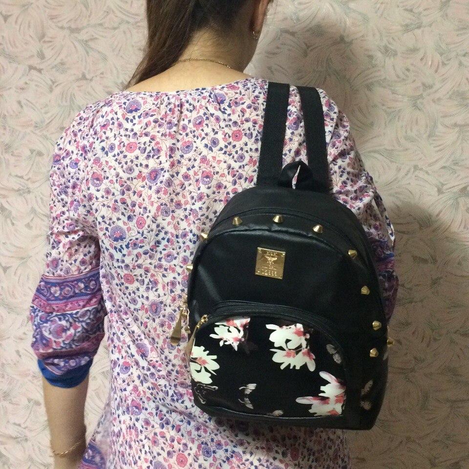 Женский мини рюкзак с цветами черный - фото 4 - id-p552297271