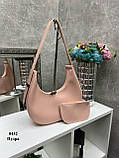 Пудра - стильний якісний каркасний комплект сумочка + гаманець (0432), фото 3