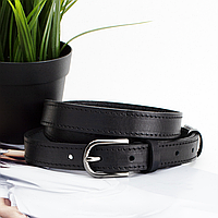 Ремінь жіночий шкіряний чорний вузький SF-2006 (125 см)