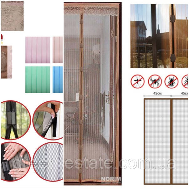 Коричнева сітка москітна на магнітах 100*210 см (кріплення - на липучці)