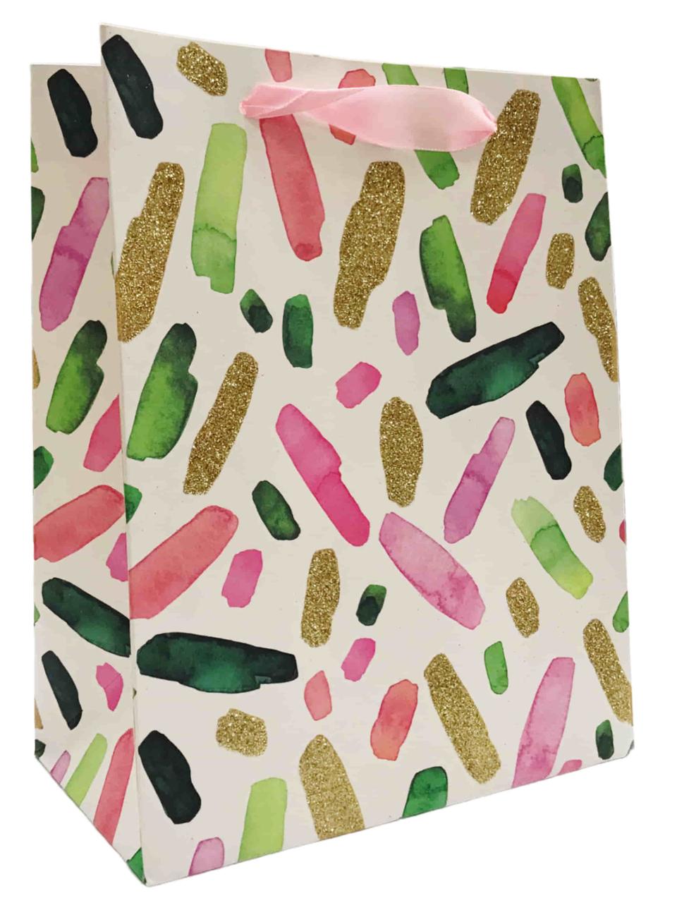 Пакет подарунковий паперовий 18*23*10см ООПТ Акварельні штрихи з глітером 3018-S, фото 1