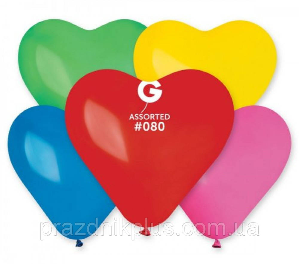 Кулі повітряні асорті 10"(25 см) сердечки пастель Gemar