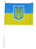 Флаг Украины с Трезубцем 20*28см, 40см палочка (250*12) 12 шт. в упаковке, 1015-2028