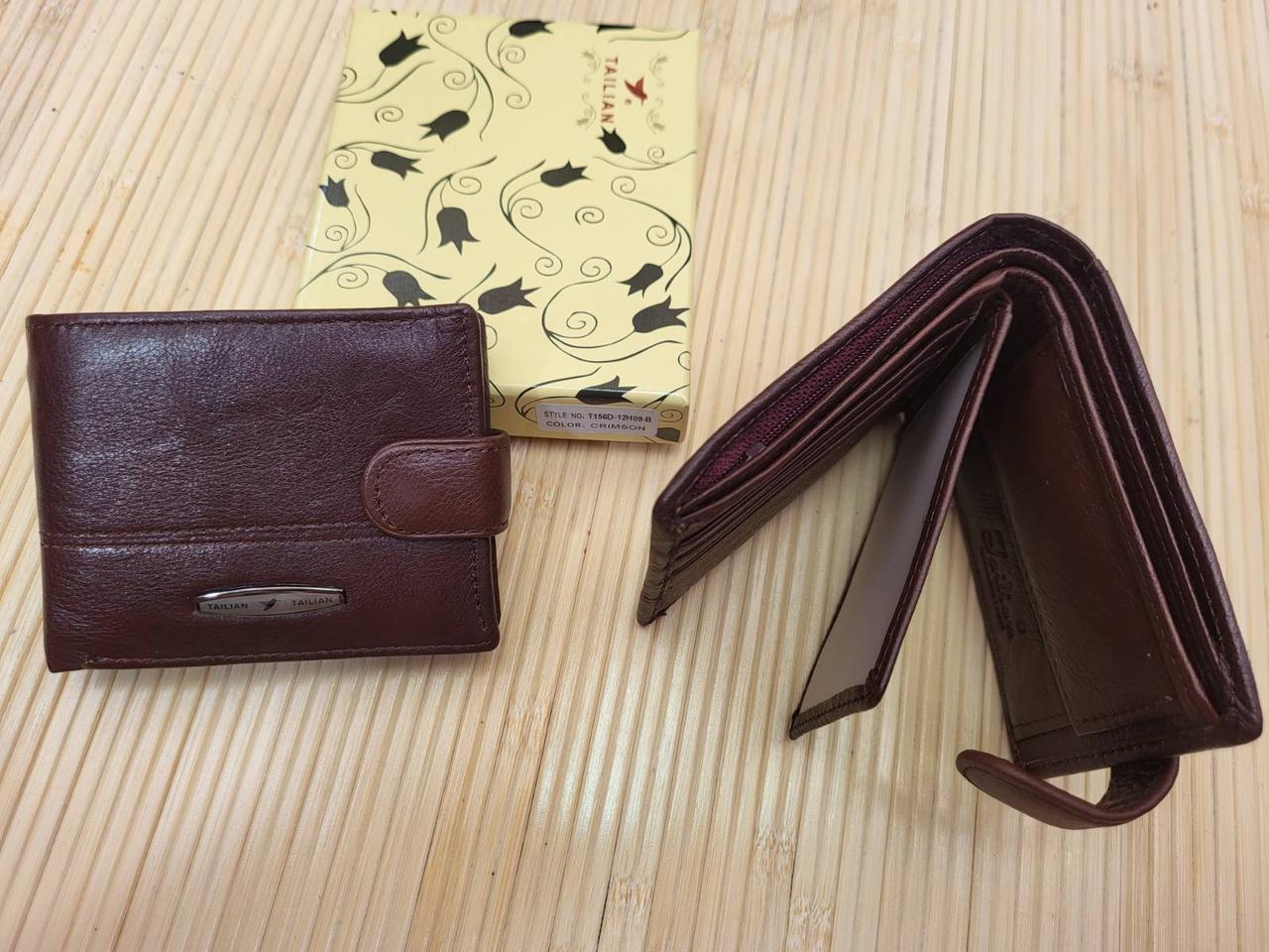 Чоловічий гаманець коричневий маленький з натуральної шкіри TAILIAN