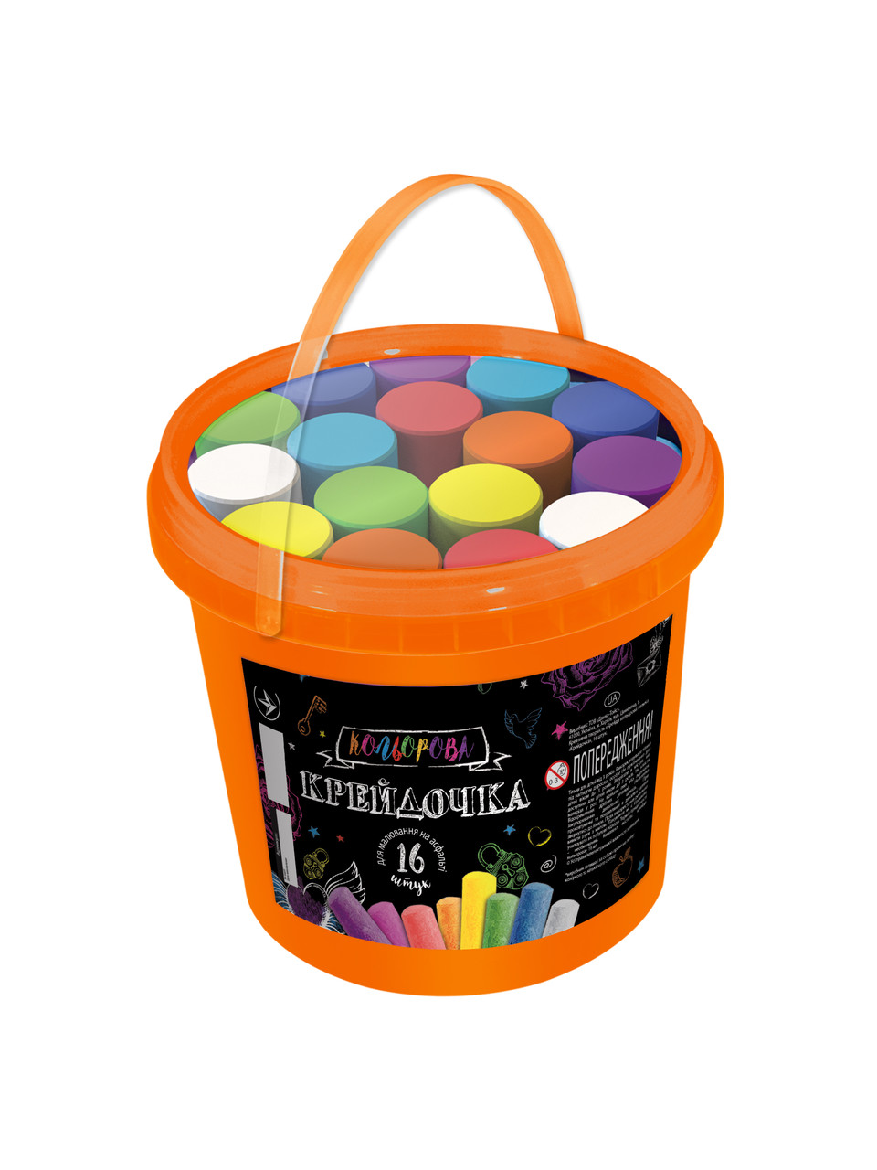 Крейда кольорова для асфальту відро 16 шт, КRD-01-01U