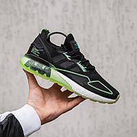 Мужские кроссовки Adidas ZX 2K Boost (чёрные с салатовым) яркие кроссы для спорта и активного отдыха 2225 43